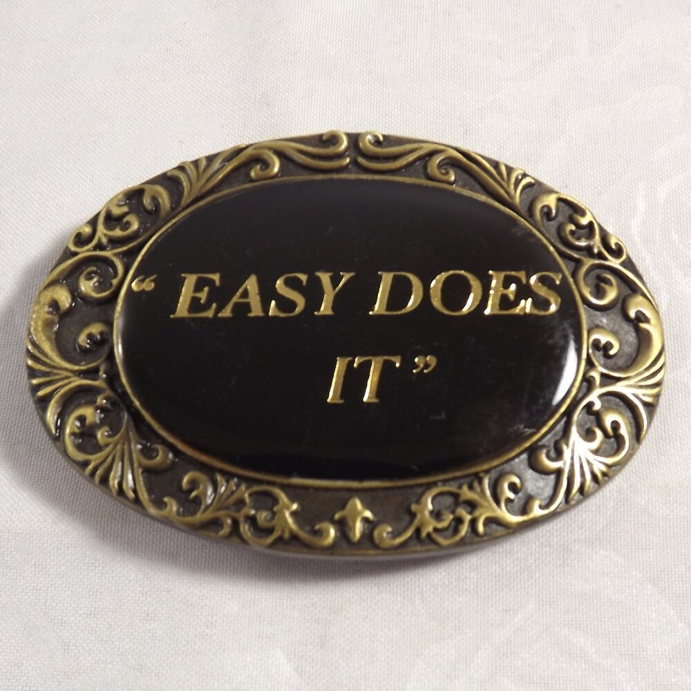 Gold and Black "Easy Does It" Belt Buckle